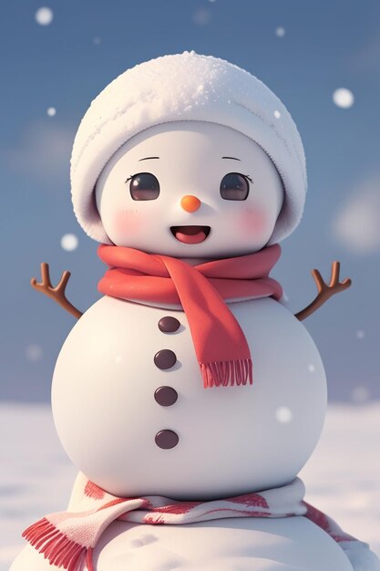 A snowman with a red hat and a red hat