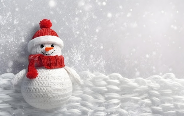 A snowman with a red hat and scarf