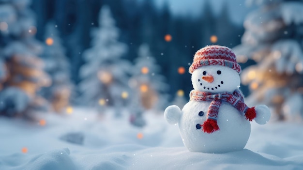 Snowman with Red Hat and Scarf