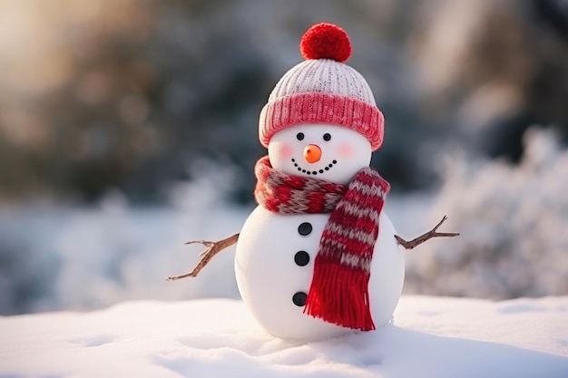 Snowman with Red Scarf and Hat