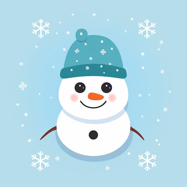 Photo snowman with scarf and hat on plain background