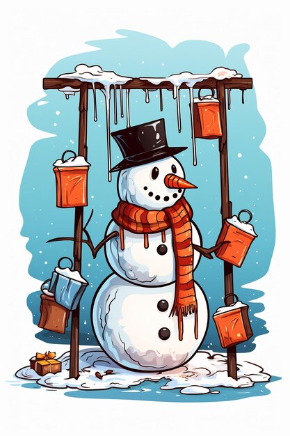 a snowman with a scarf and a snowman on it