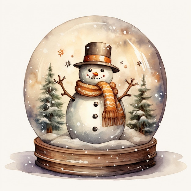 a snowman with a snowman on his hat is in a snow globe.