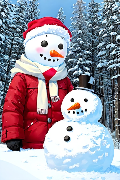 Photo snowman with winter landscape