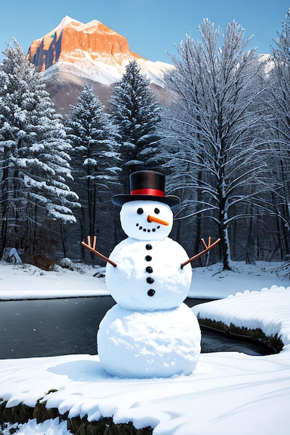 snowman with winter landscape