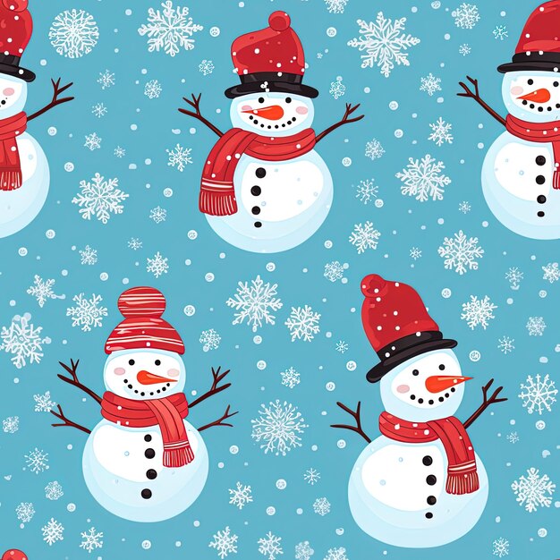 snowmen in a blue background with snowflakes