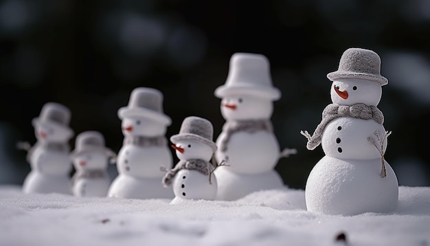 写真 黒い背景に雪の中の雪だるま