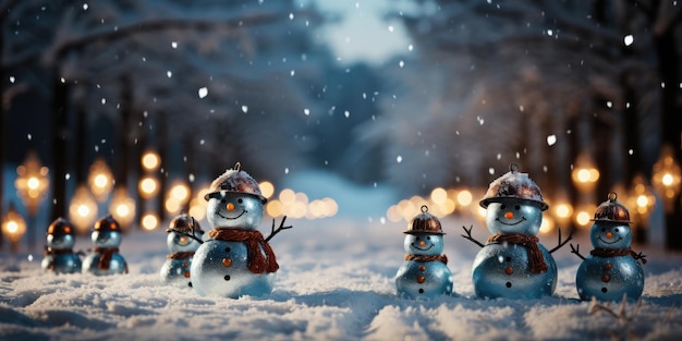 Snowmen on the snow on Christmas