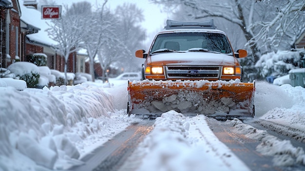 Photo snowplow clearing a street residential wallpaper