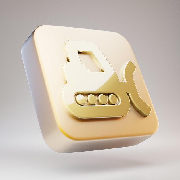 Snowplow icon. Golden Snowplow symbol on matte gold plate. 3D rendered Social Media Icon.