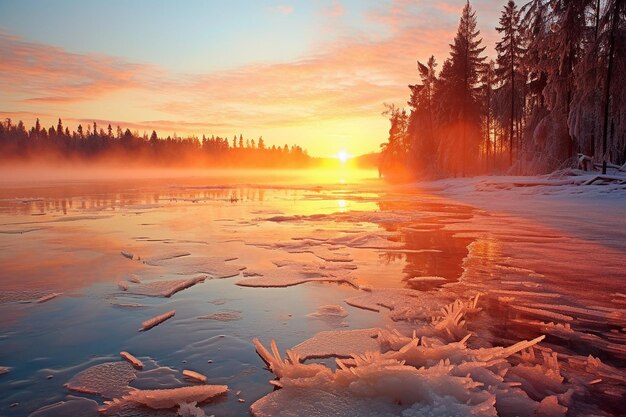 Foto l'illusione della neve il lago di vetro congelato