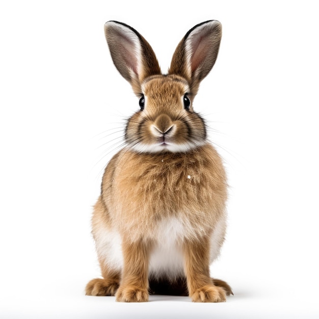 Snowshoe hare in winter isolated on white background