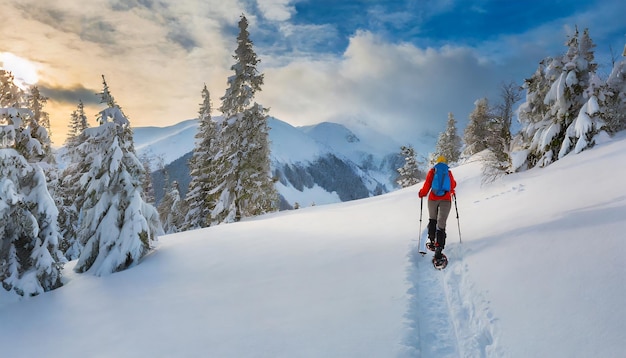 Photo snowshoeing peaceful walks through snowcovered landscapes