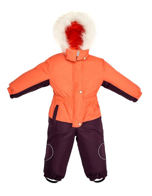 Foto snowsuit voor kinderen valt op een witte achtergrond