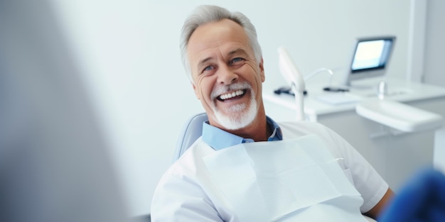 The snowwhite smile of a middleaged man in the dentists office Generative AI