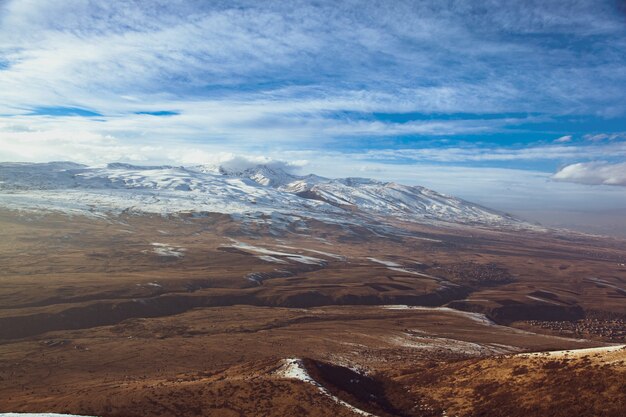 Snowy Aragats mountain in Armenia  under sky