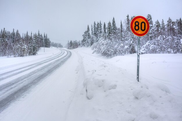 雪に覆われた北極の冬の道