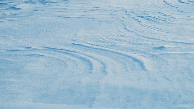 雪に覆われた背景、明確な雪の層を伴う日光の下での朝の吹雪の後の雪に覆われた地球の表面