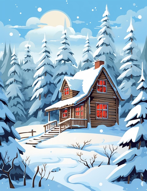 Snowy cabin in the woods with a snow covered roof generative ai