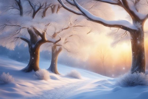 Snowy christmas landscape background