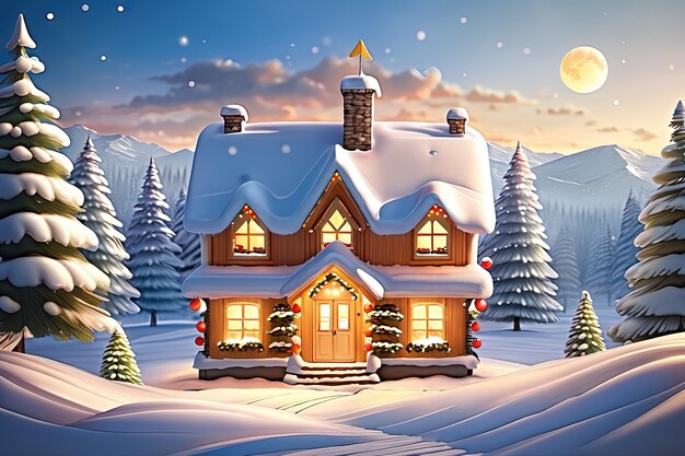 Photo a snowy christmas scene with a house and trees