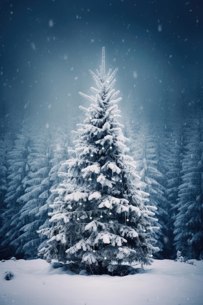 Снежная елка на снежном фоне