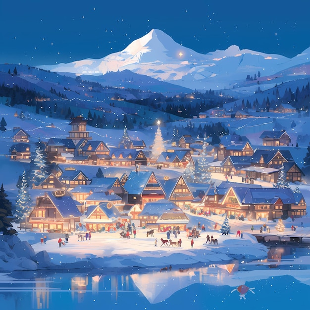 Snowy Christmas Village Festive Atmosphere