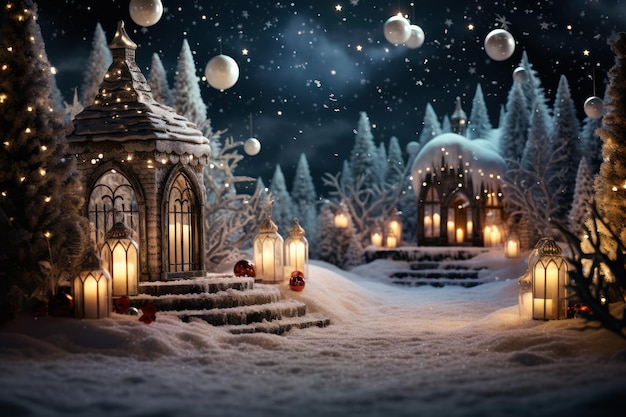 snowy decorative house christmas celebration magical mood generative ai