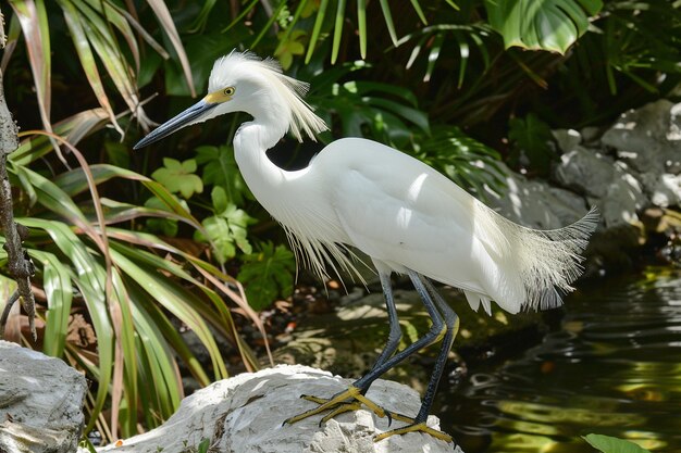 A snowy egret with its elegant white feathers