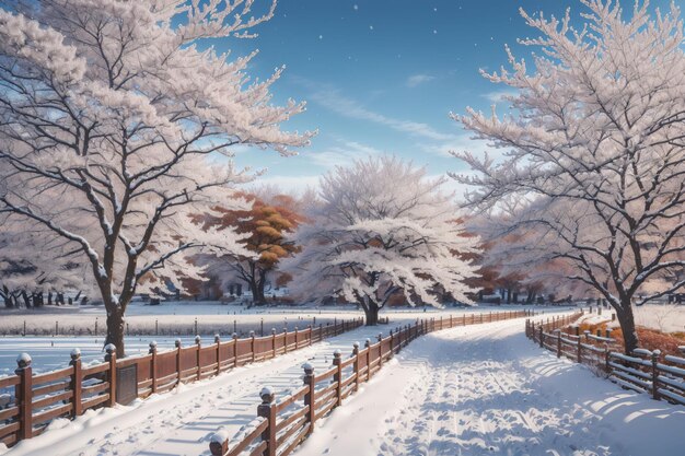 Snowy environment with white trees