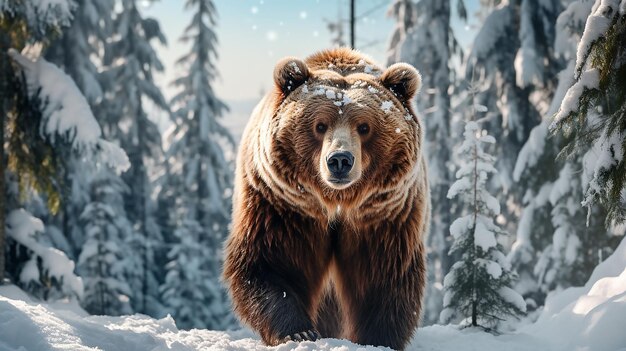 Snowy Forest Stroll Majestic Grizzly Bear