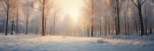 snowy forest sunlight shining through borad leaf