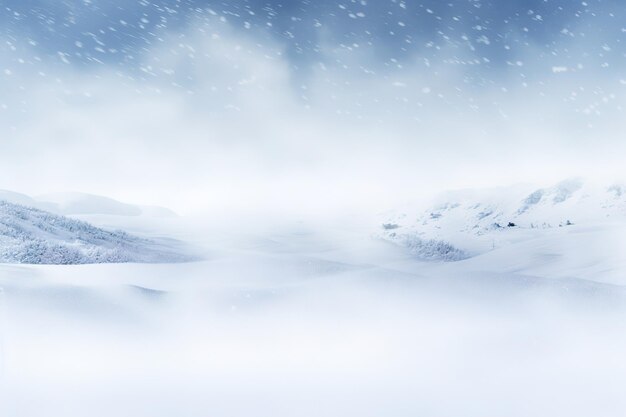 Snowy forest with snowcovered trees fog snowflakes