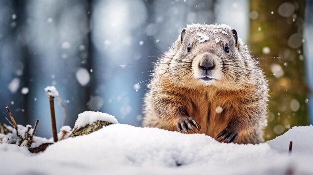 Snowy Groundhog Encounter