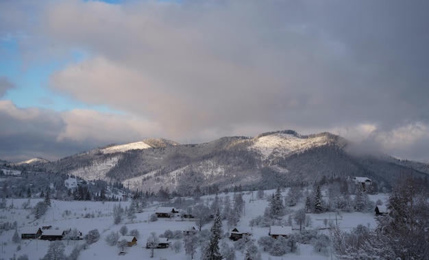 Snowy heart shape mountain on Carpathian mountains in Ukraine