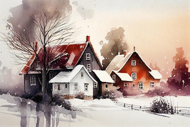 Snowy House watercolor