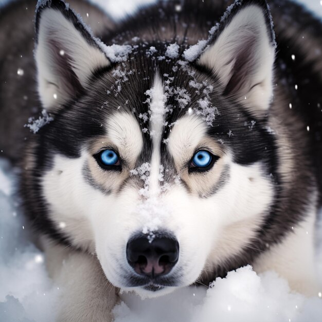 Photo a snowy husky dog