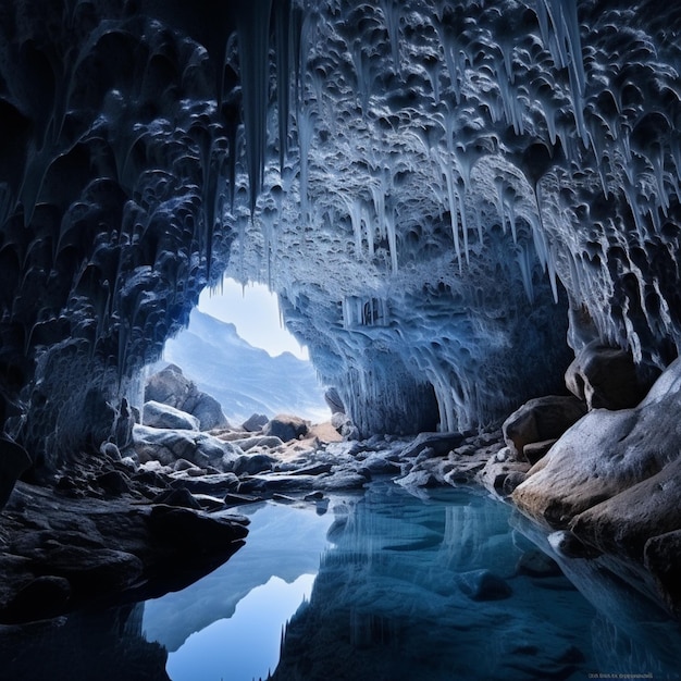 Snowy Intricacies Cave's Winter Elegance