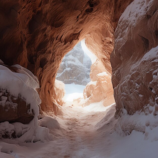 Photo snowy intricacies cave's winter elegance