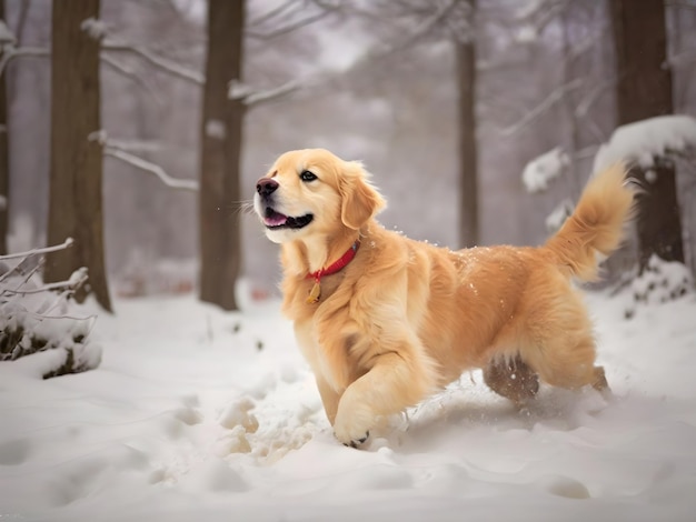 Snowy Joy Golden Retriever's Playful Adventure