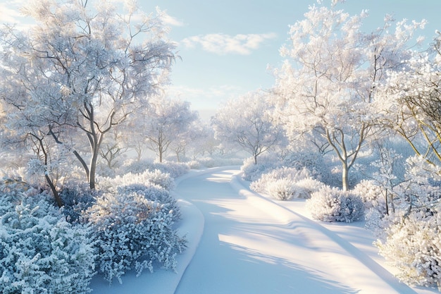 Снежный пейзаж леса, покрытый белым видом.