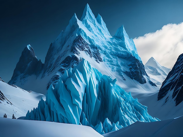 Photo a snowy landscape and mountains in the background