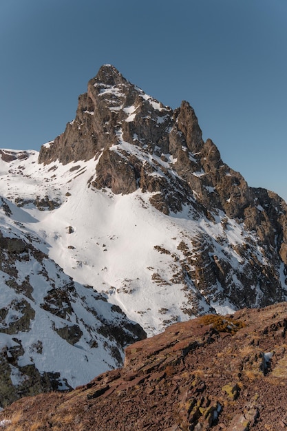 Snowy landscape of the pyrenees on a sunny day