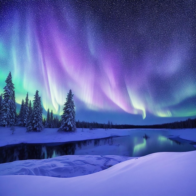 星空の下の雪の風景