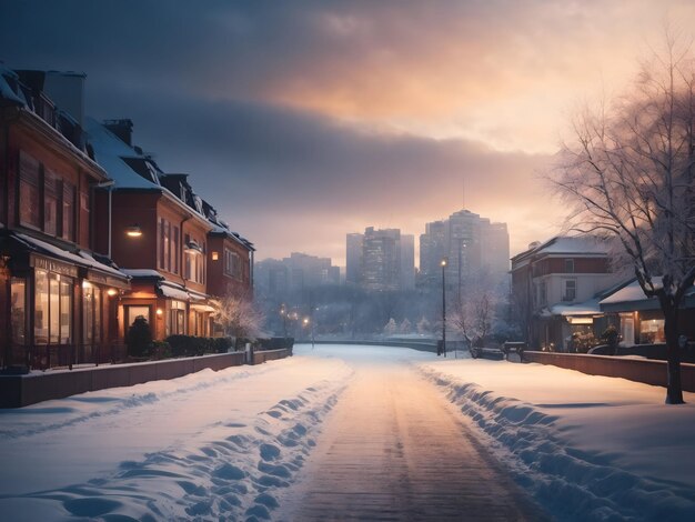 雪の風景 夕日の反射 冬の不思議な国 雪の夕方 夕暮れの風景 凍った世界