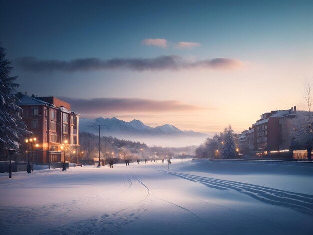 snowy landscape sunset reflections winter wonderland snowy evening twilight scenery frozen worl