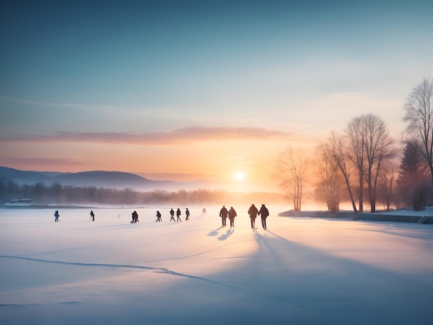 雪の風景 夕日の反射 冬の不思議な国 雪の夕方 夕暮れの風景 凍った世界