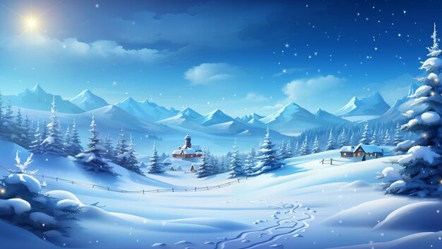 A snowy landscape with a cozy cabin in a paper cut 3d style Pro Photo