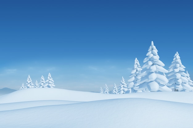 Snowy landscape with fir trees