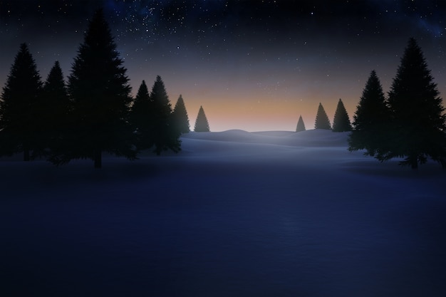 Фото Снежный пейзаж с елями